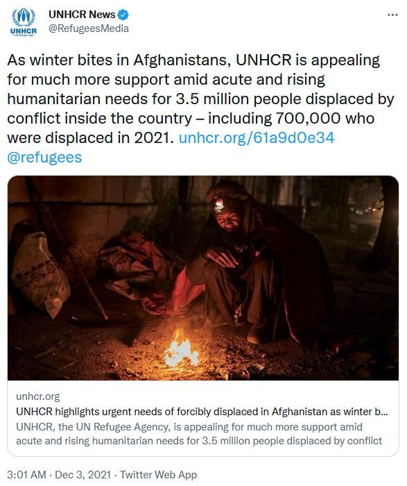 Tweet about situation in Afghanistan