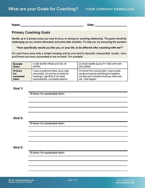 Set Coaching Goals Worksheet Page 1
