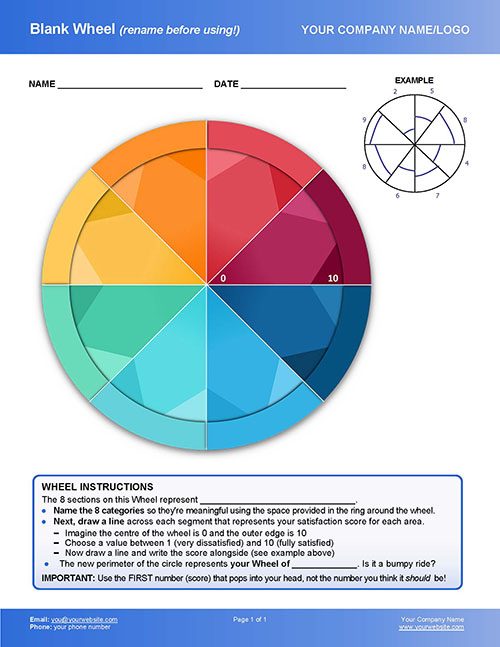 Free Blank Wheel Coaching Tool with 8 Colourful segments as a Coaching Exercise