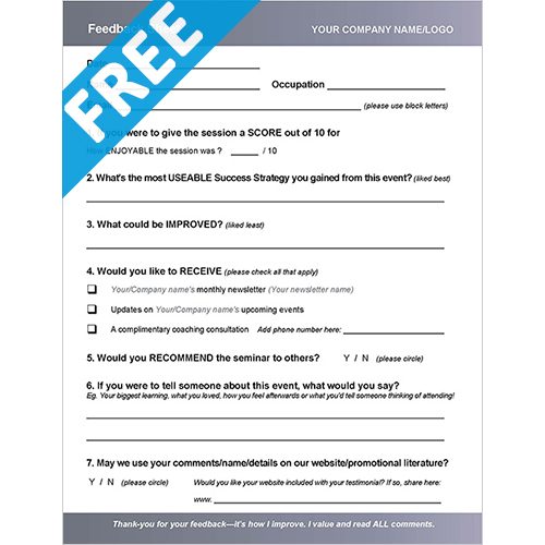 Workshop Feedback Form Image with FREE Stripe over one corner